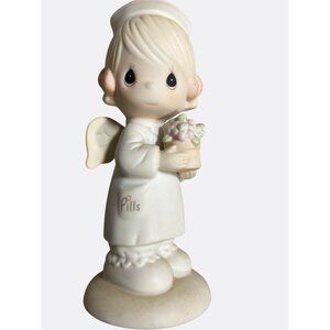 Precious Moments Angel Of Mercy Figurine Nurse Holding Pills Flower Basket 1986